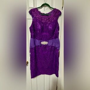 NWOT NEW FAERIESTY SIZE 18 PURPLE WOMENS COCKTAIL DRESS W/Sequins & Brooch/Waist